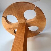 Rare oak and ceramic floor lamp – Guillerme et Chambron, 1950s