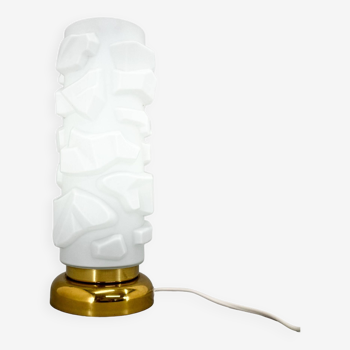 1970s Brass & Opaline Glass Table Lamp, Czechoslovakia