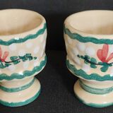 Pair of vintage earthenware egg cups with hand-painted decoration
