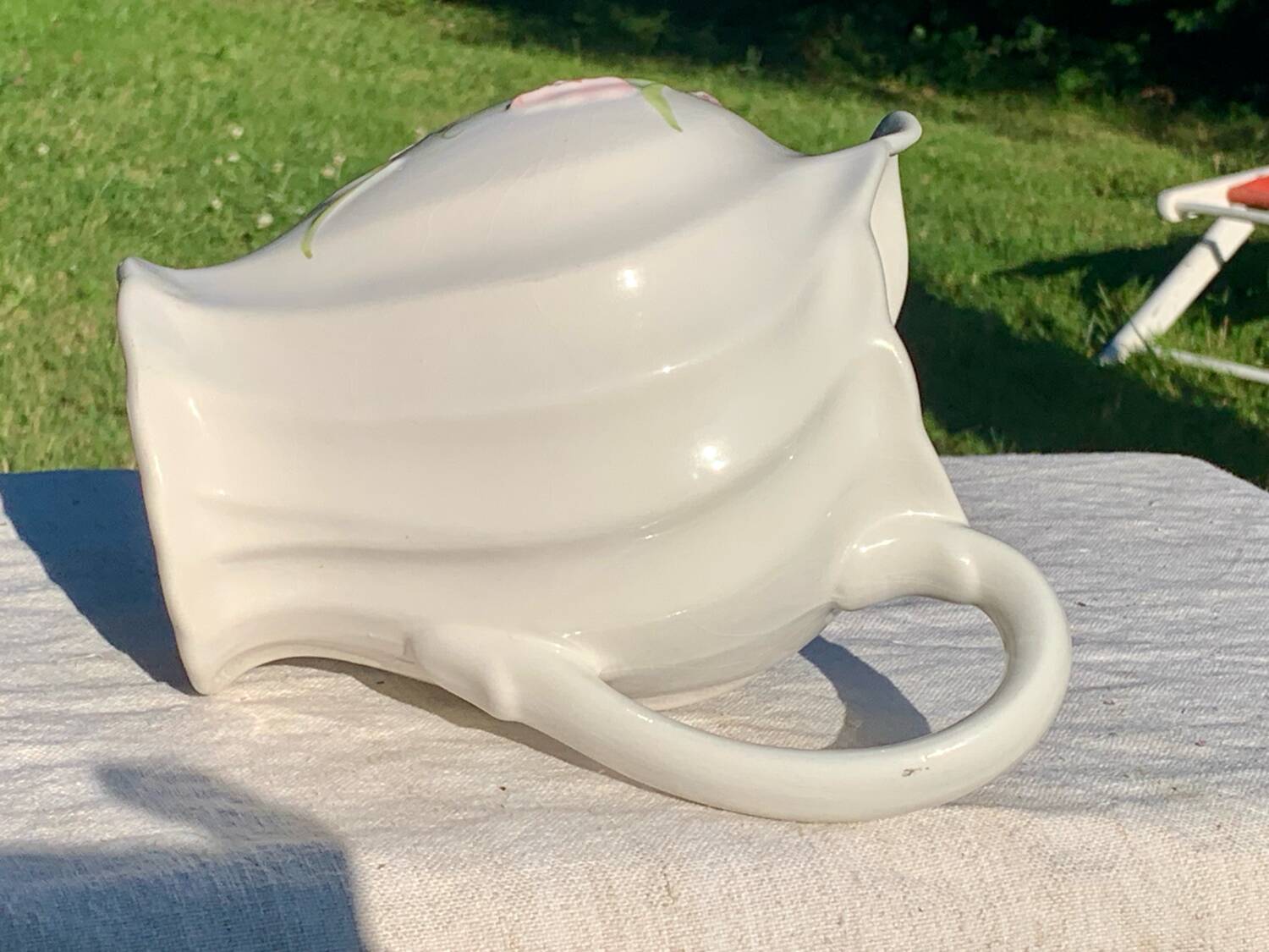 Vintage pink flower slip pitcher