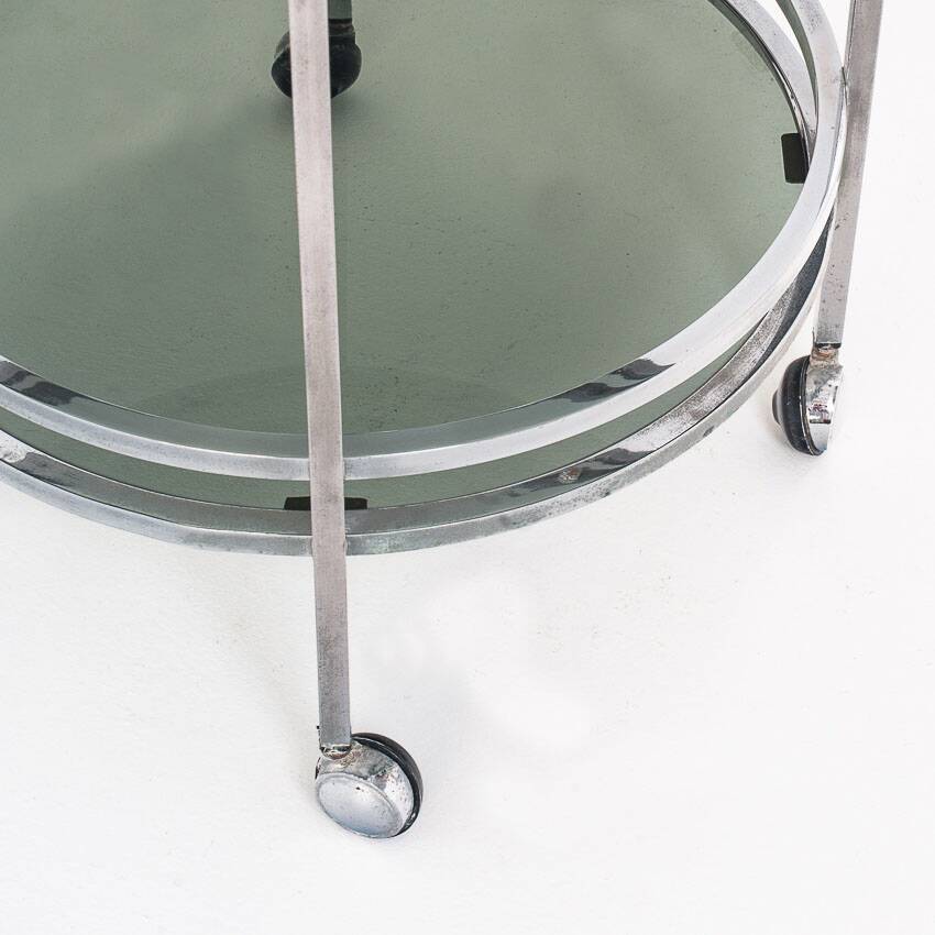 Vintage side table or serving table. Chrome metal and glass - Spain, 70s.