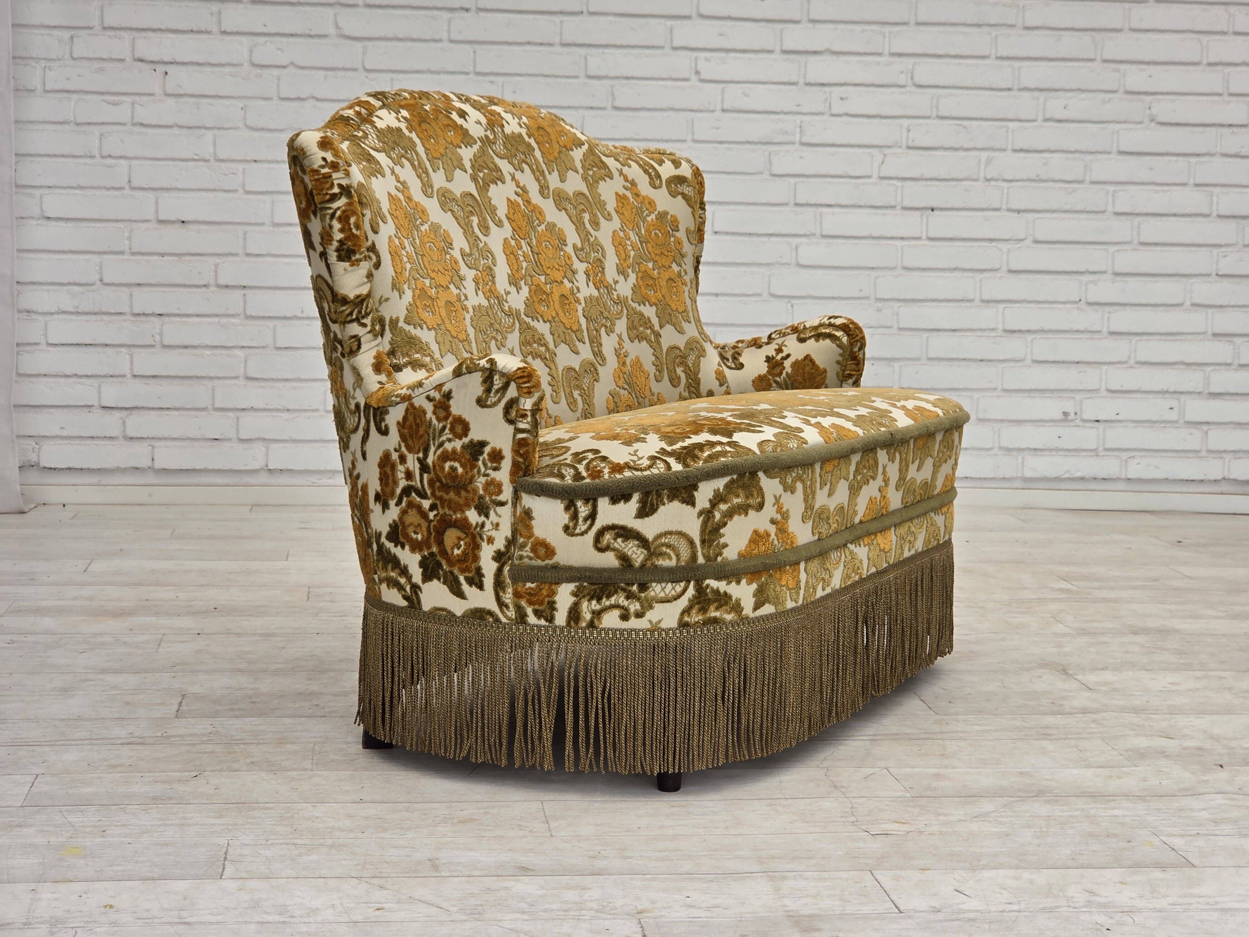 1970s, small 2-seater Danish sofa, brown/beige furniture fabric.