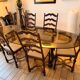 Large antique dining table in wrought iron and smoked glass,