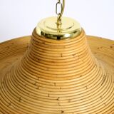 Beautiful, large Italian 1970s bright bamboo wood ceiling pendant lamp