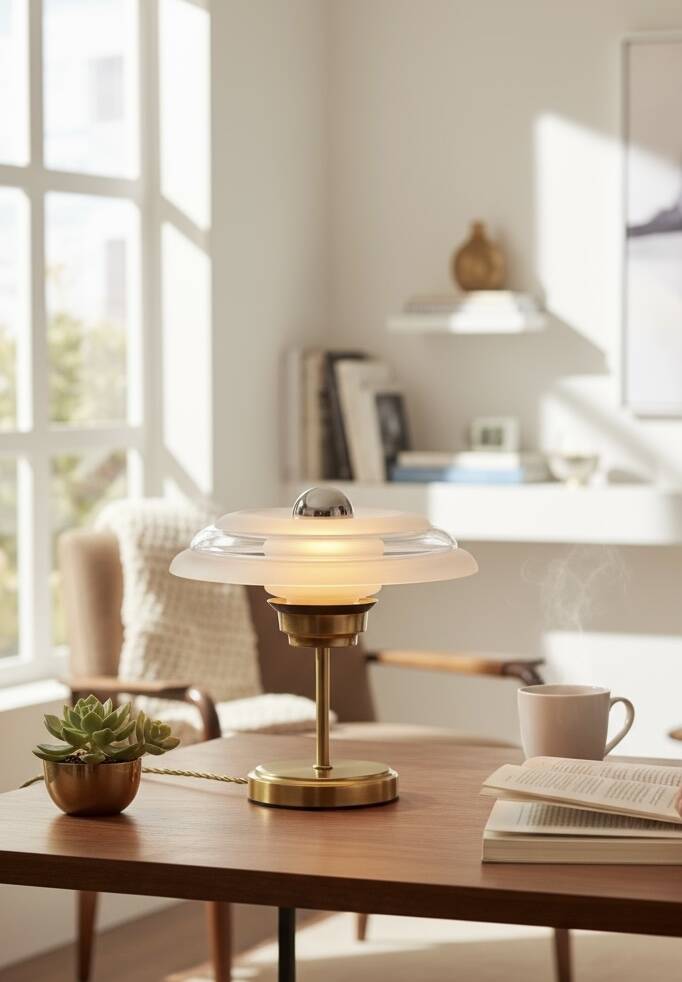 Pair of Art Deco bedside lamps in brass and etched glass