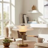 Pair of Art Deco bedside lamps in brass and etched glass