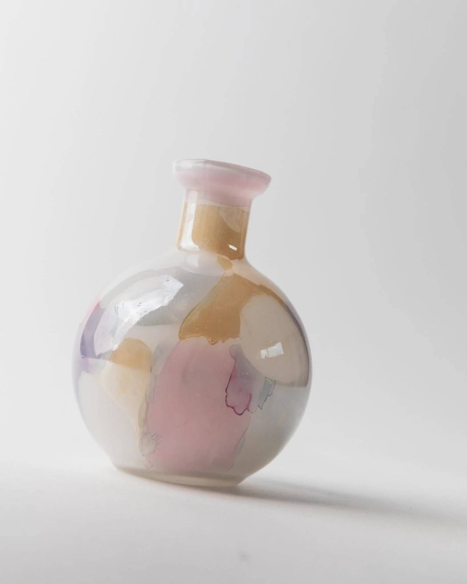 Milky White Murano Glass Vase with Pastel Dots Italian 1980s Vintage Table Decor