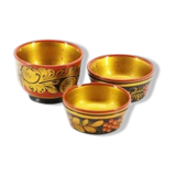 3 cups made of vintage Russian khokhloma wood