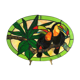 Art Deco style stained glass window representing a couple of toucans