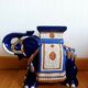 Stool or elephant plant stand in blue ceramic
