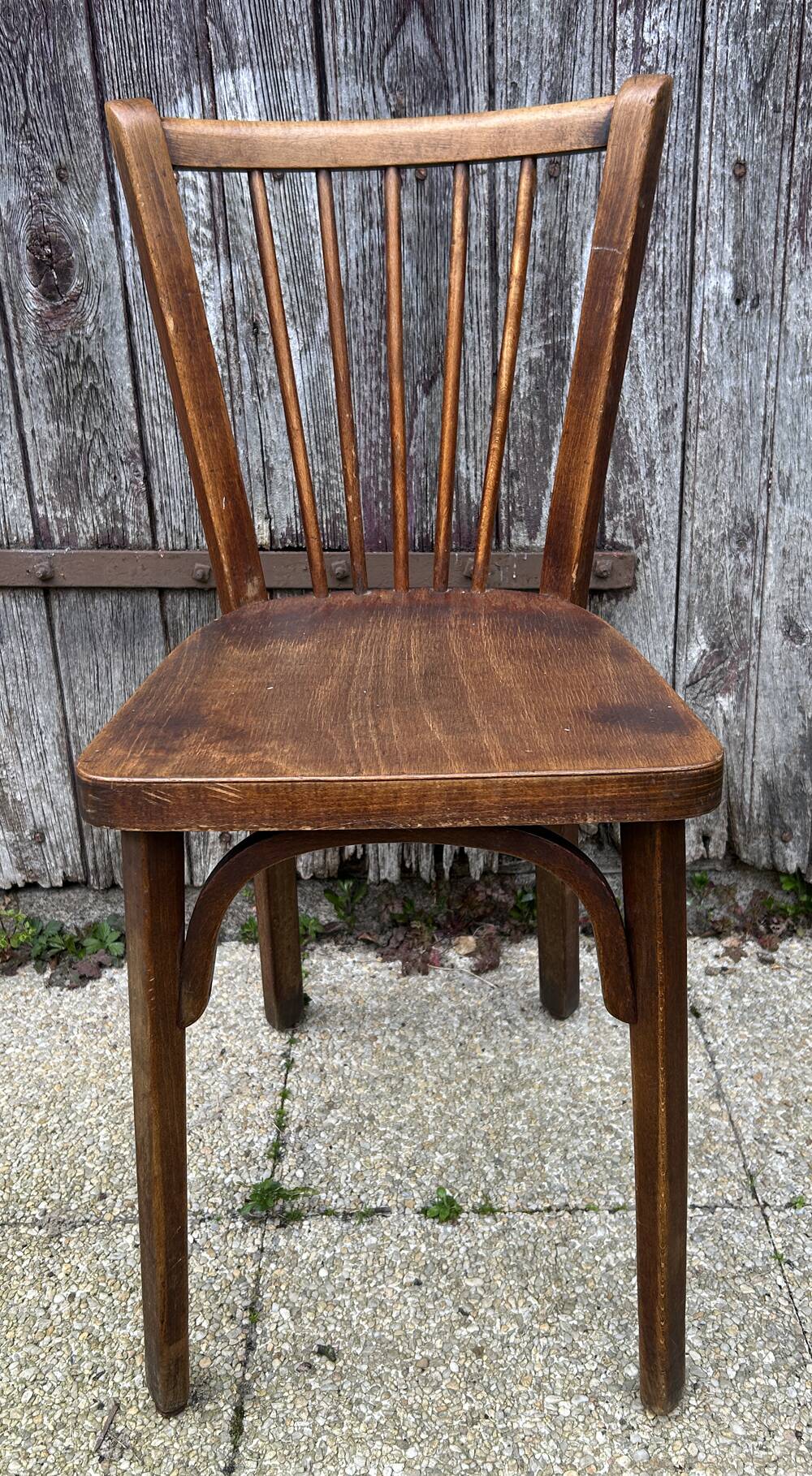Set of 8 vintage bistro chairs, 50s, 60s, dark oak.