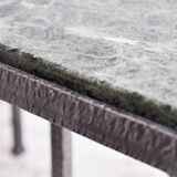 Green nesting coffee table with marble top and iron frame
