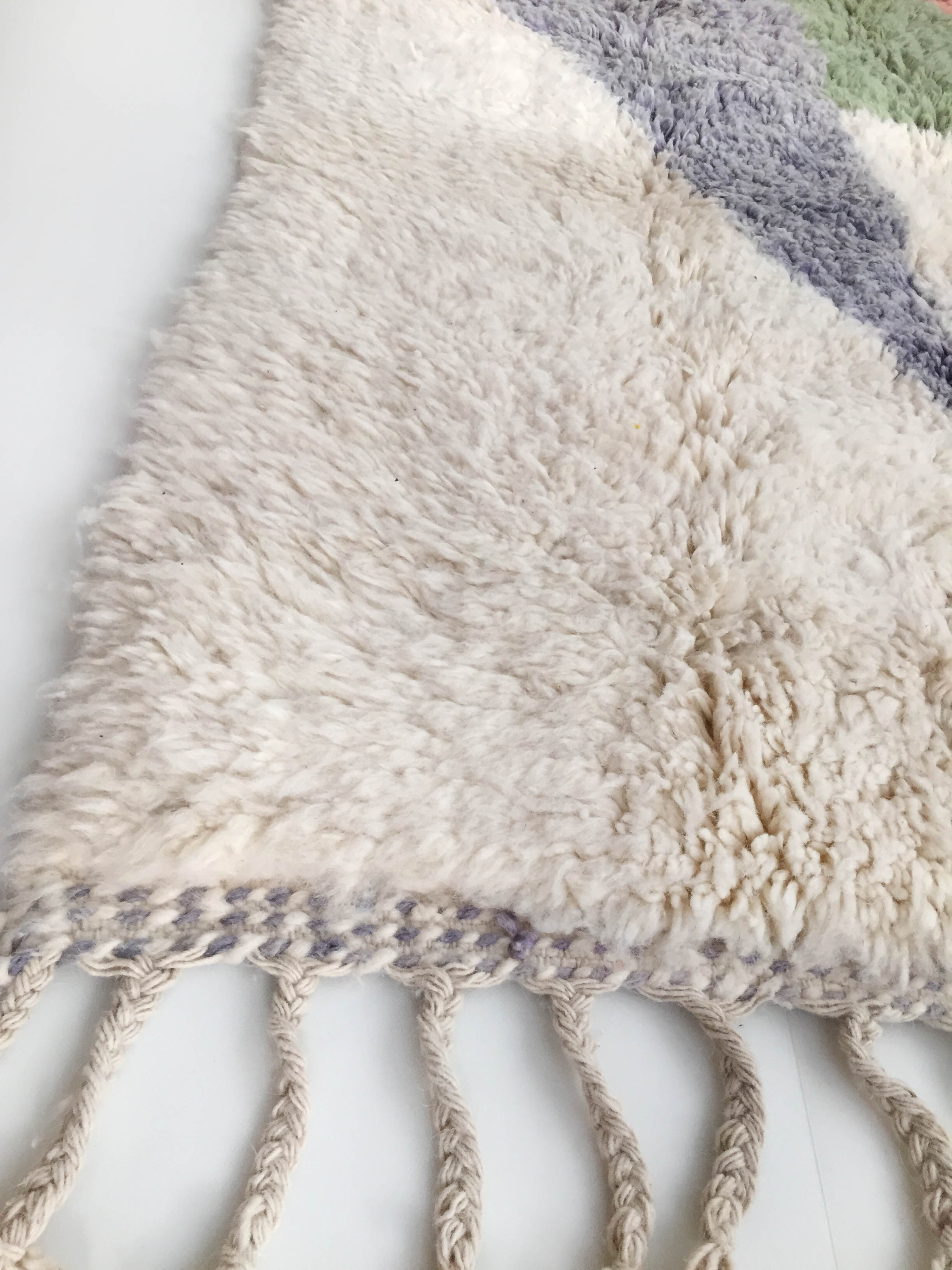 Moroccan Berber carpet Beni Ouarain ecru with colorful patterns 206x132cm