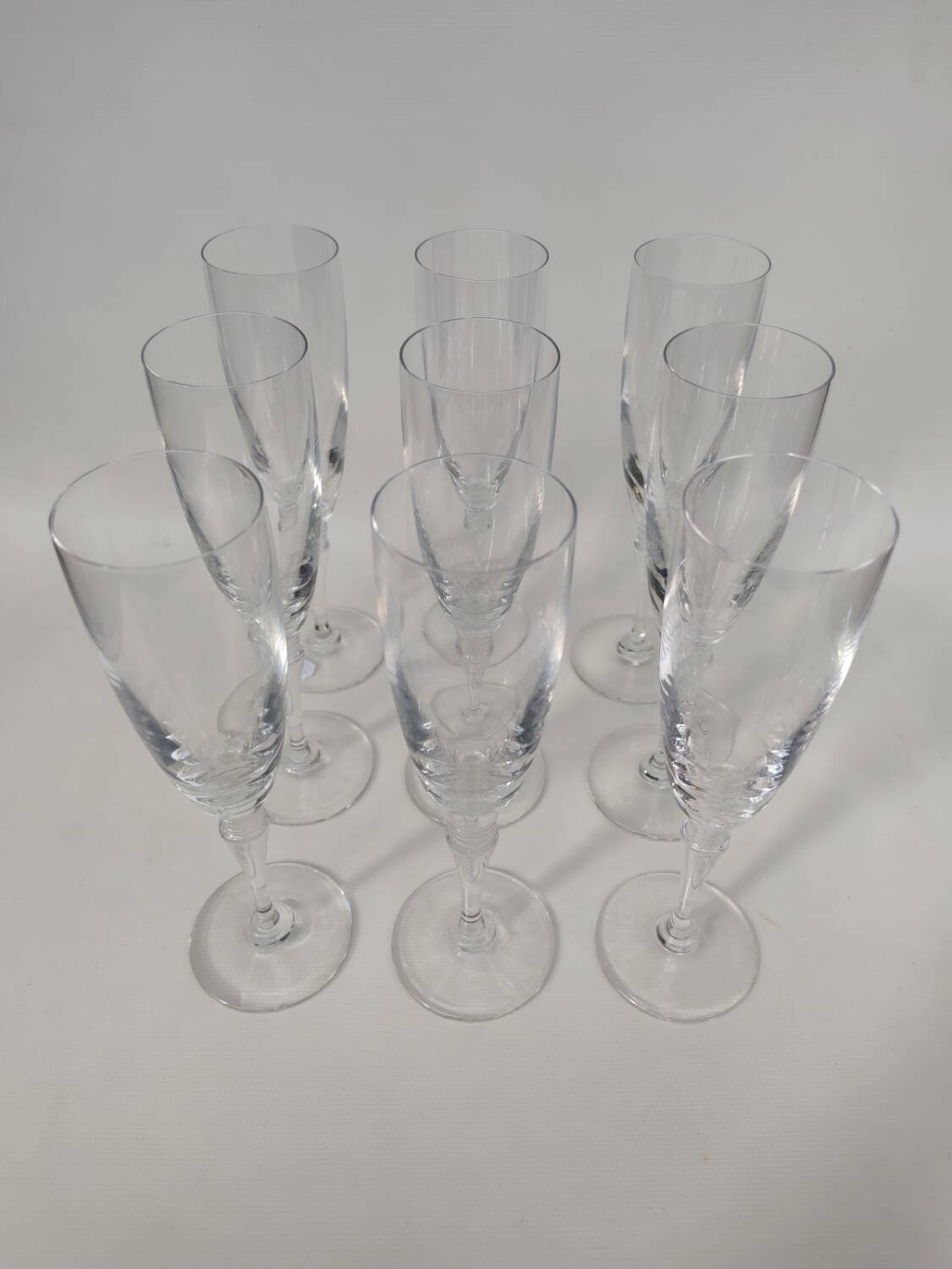 9 crystal champagne flutes from Saint Louis, Grand Lieu model.
