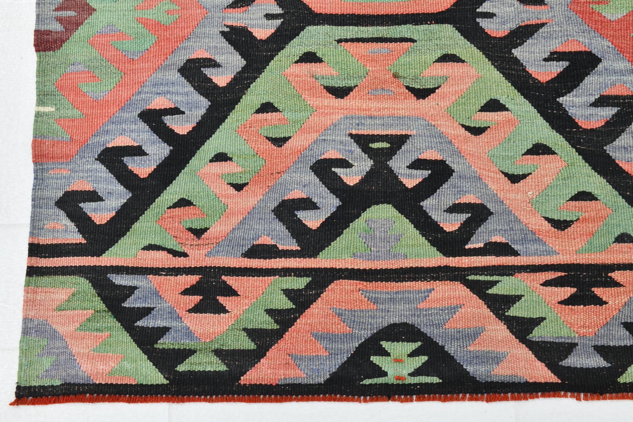 Tapis Kilim Vintage Pastel Fait Main, Motifs Géométriques Turcs, 175x336 Cm