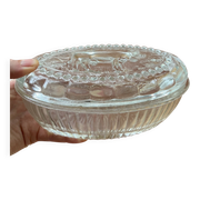 Glass butter dish with cow pattern