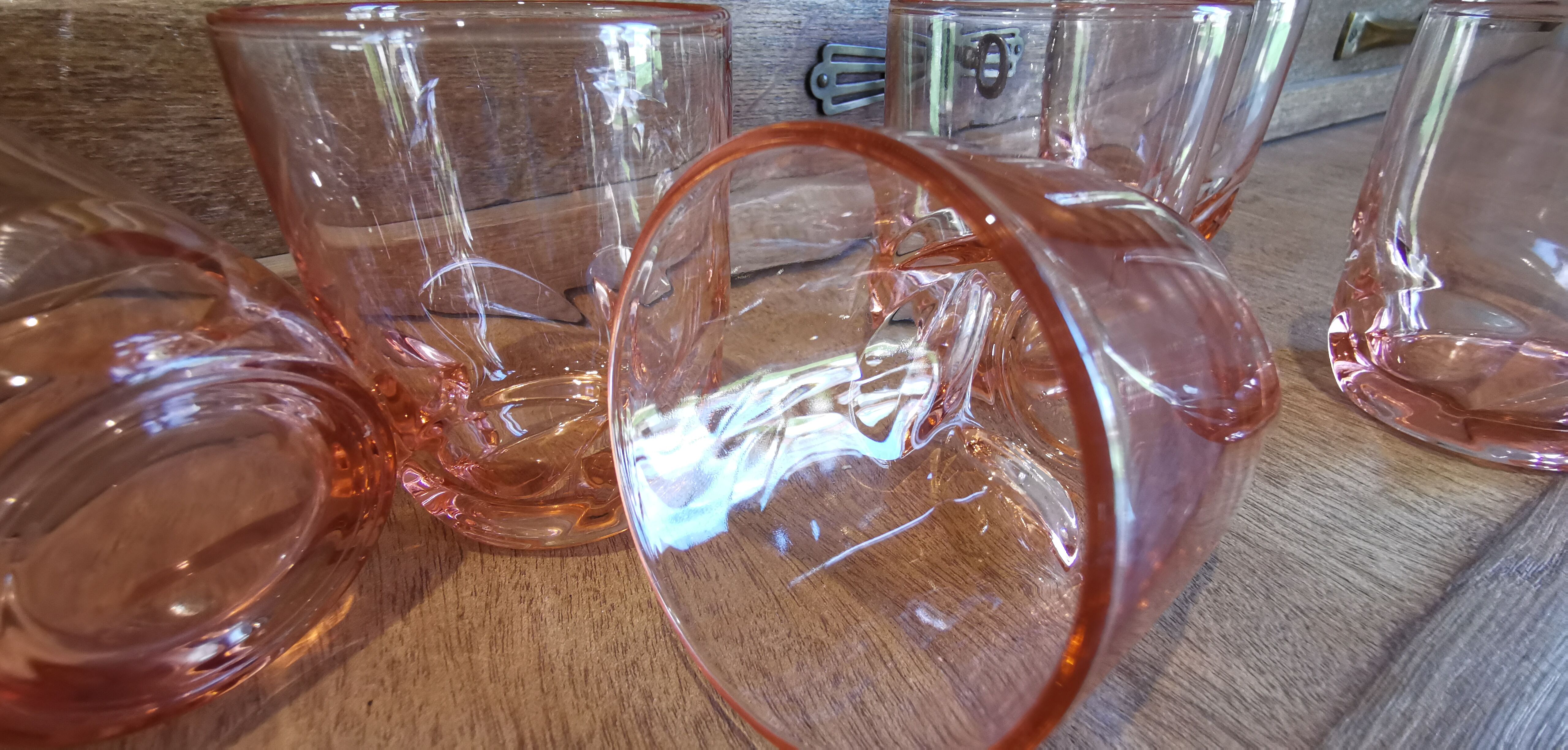 6 vintage pink glasses
