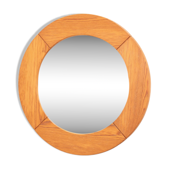 Round pine mirror by Glasmaster Markaryd, Sweden, 1970's