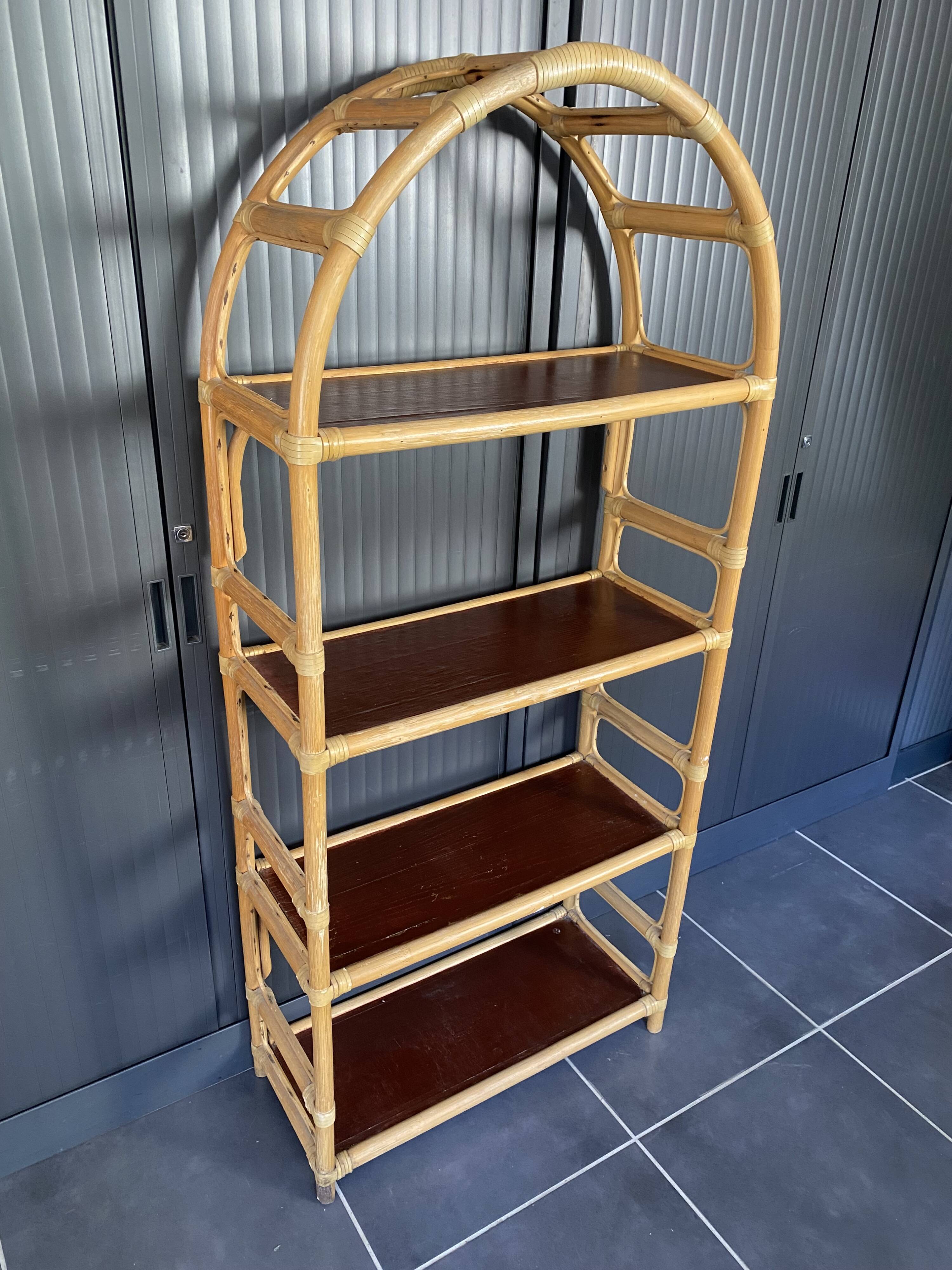 Vintage 1970s rattan bookshelf