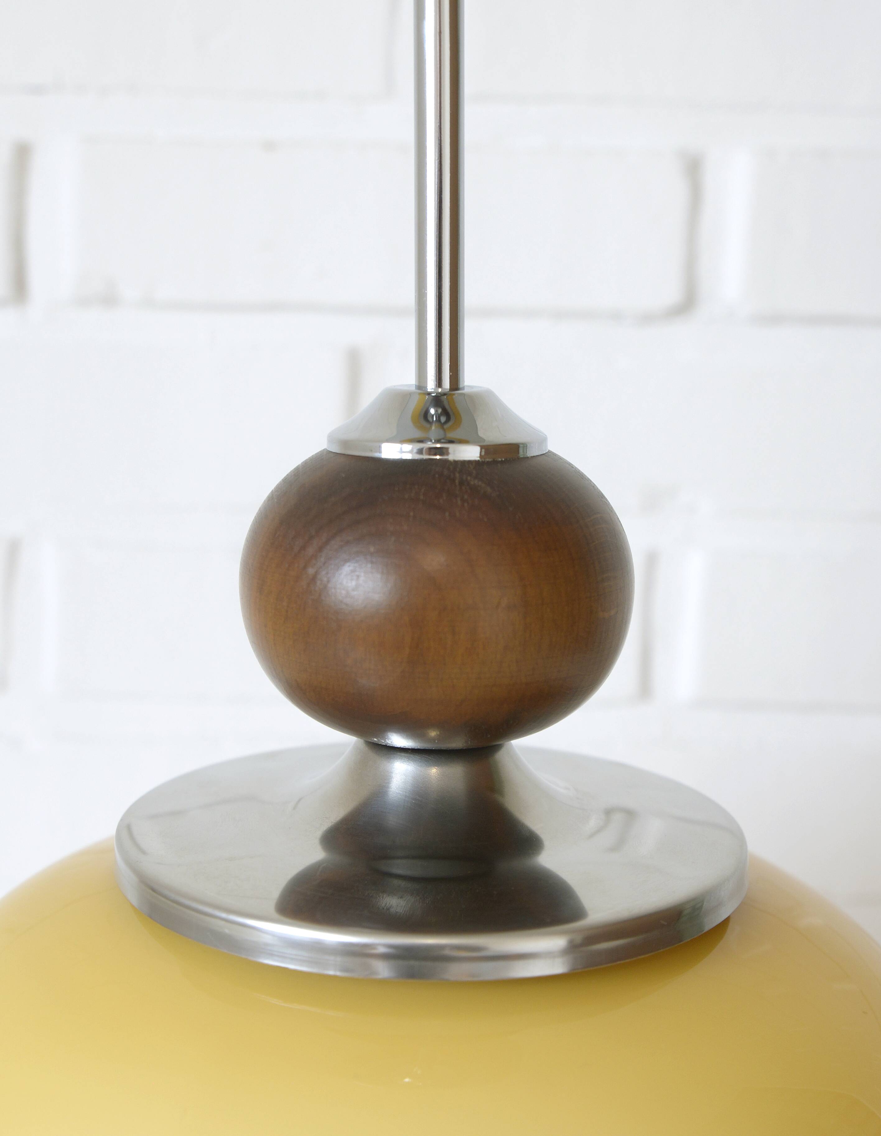 Vintage beige glass pendant lamp / semi flush mount / hanging light