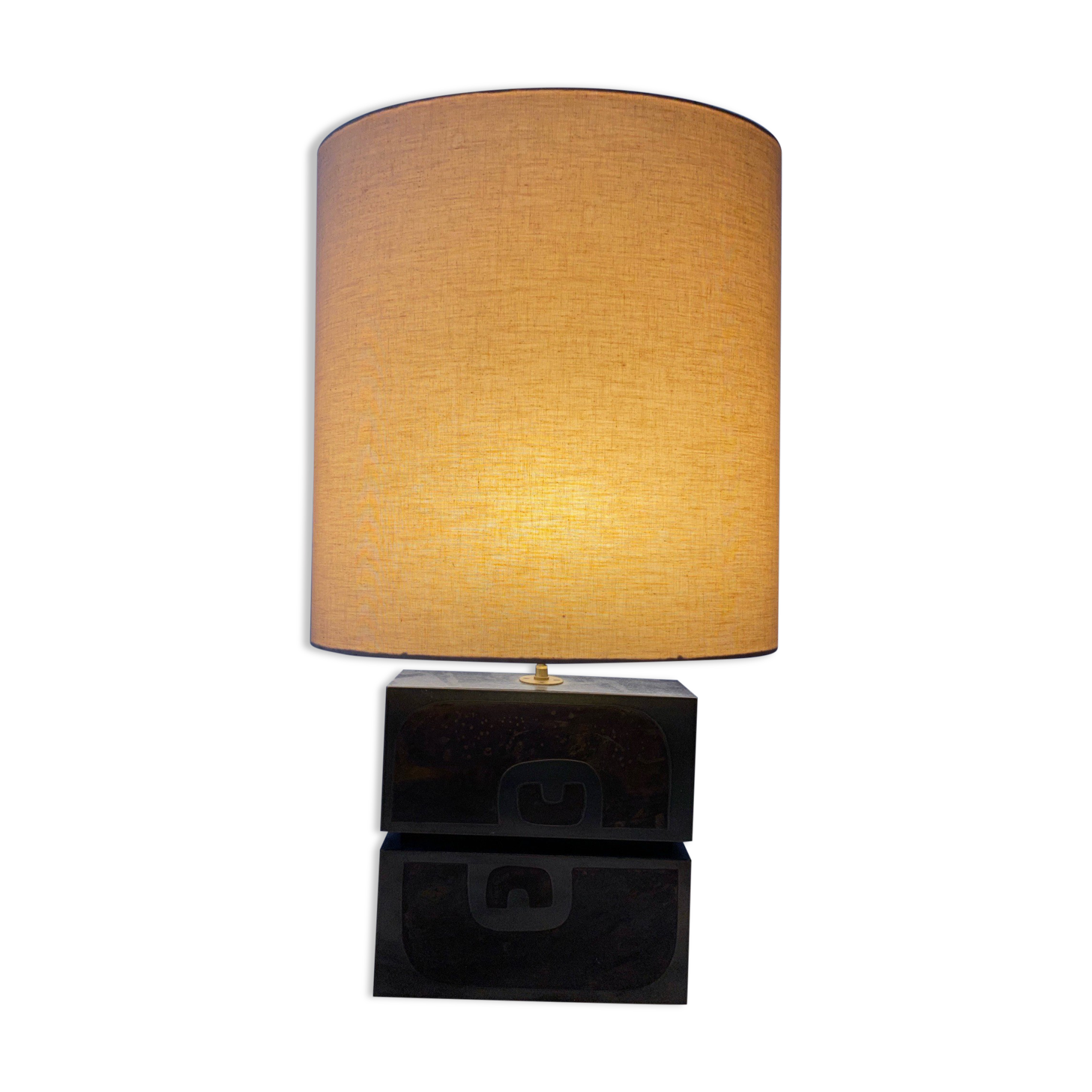 Lampe année 70 décor métal et bois