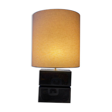 Lampe année 70 décor métal et bois
