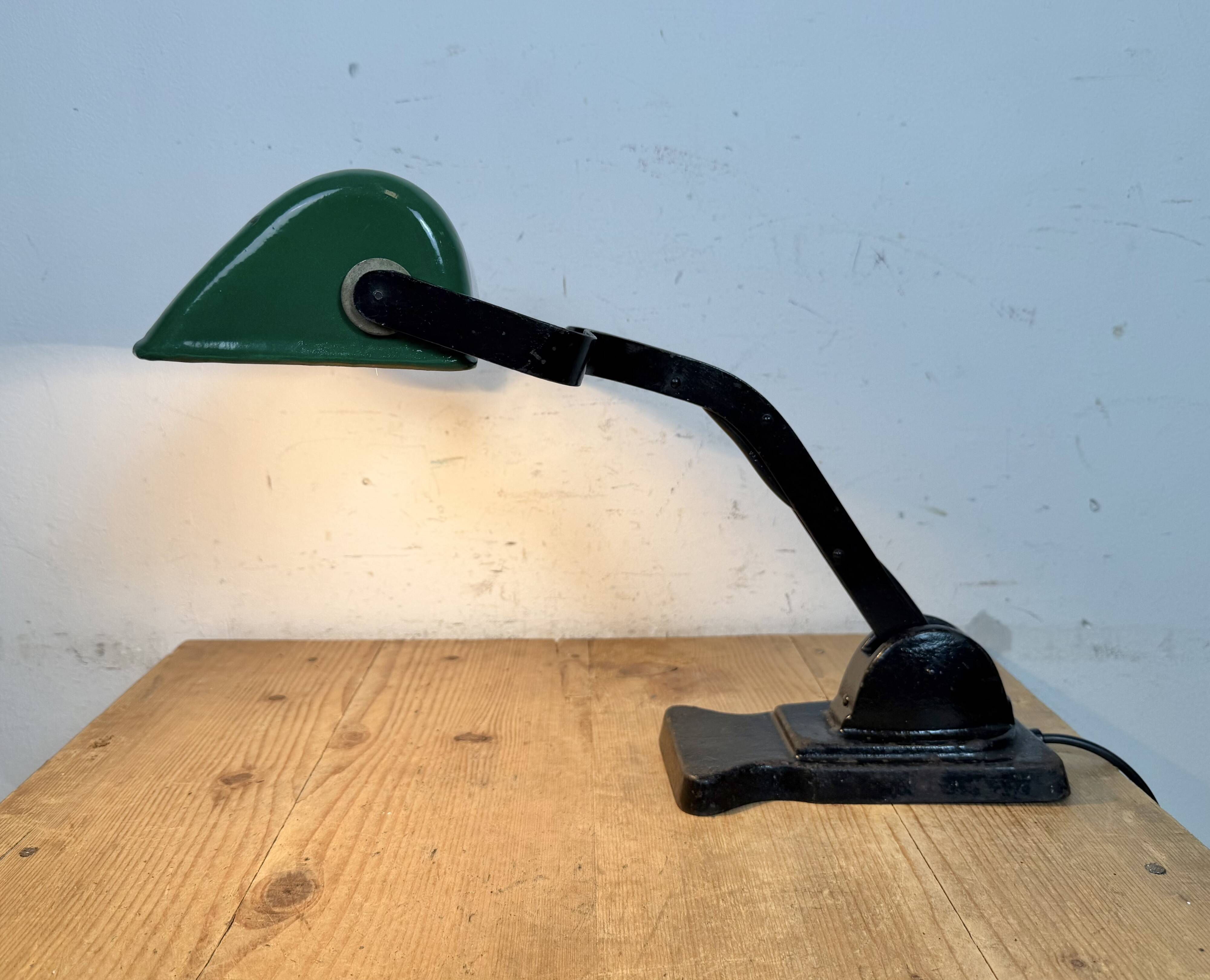 Vintage Green Enamel Bank Lamp, 1930s