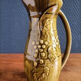 Sarreguemines green ceramic wine pitcher