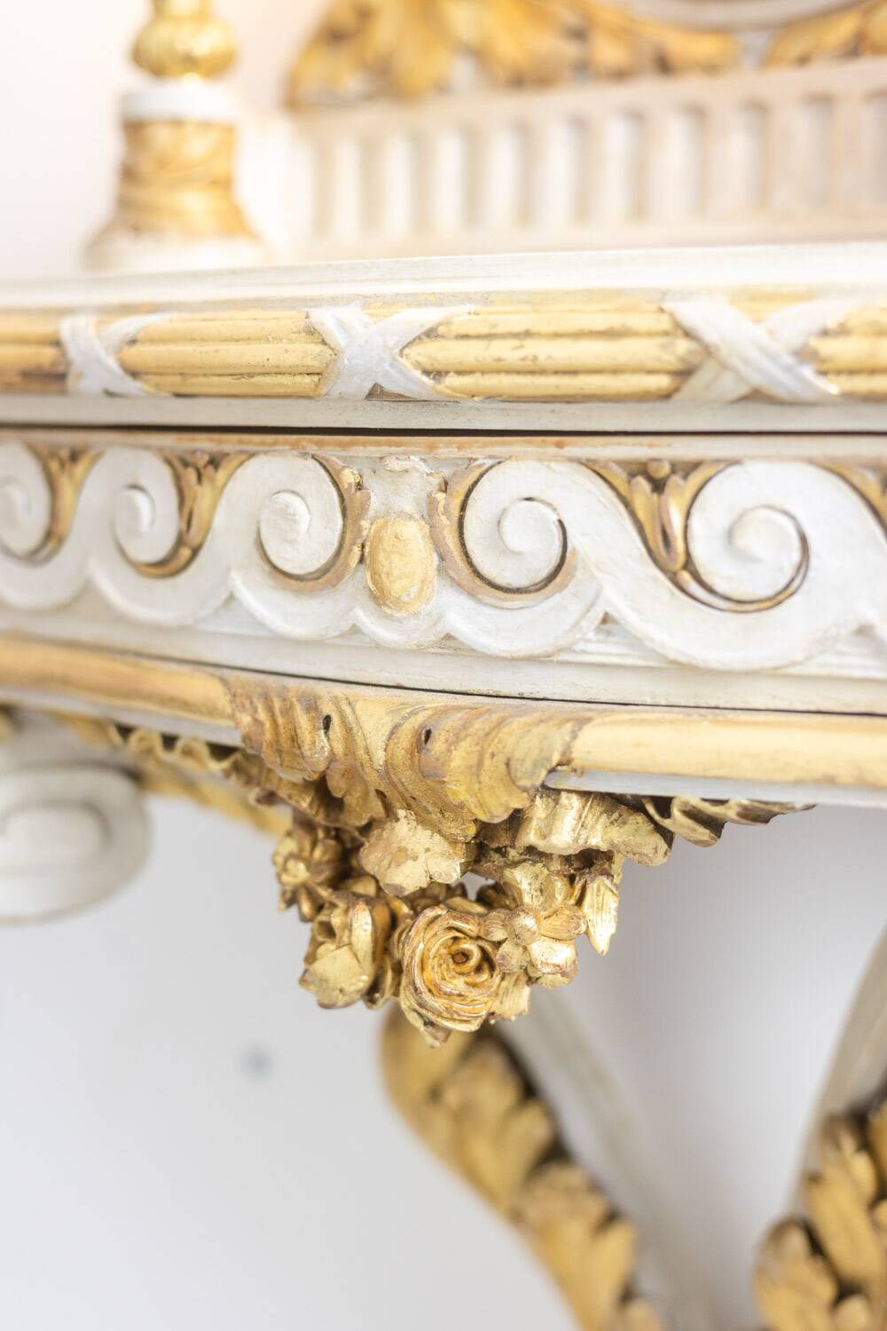 Louis XVI style gilded and lacquered wood console. Circa 1900.