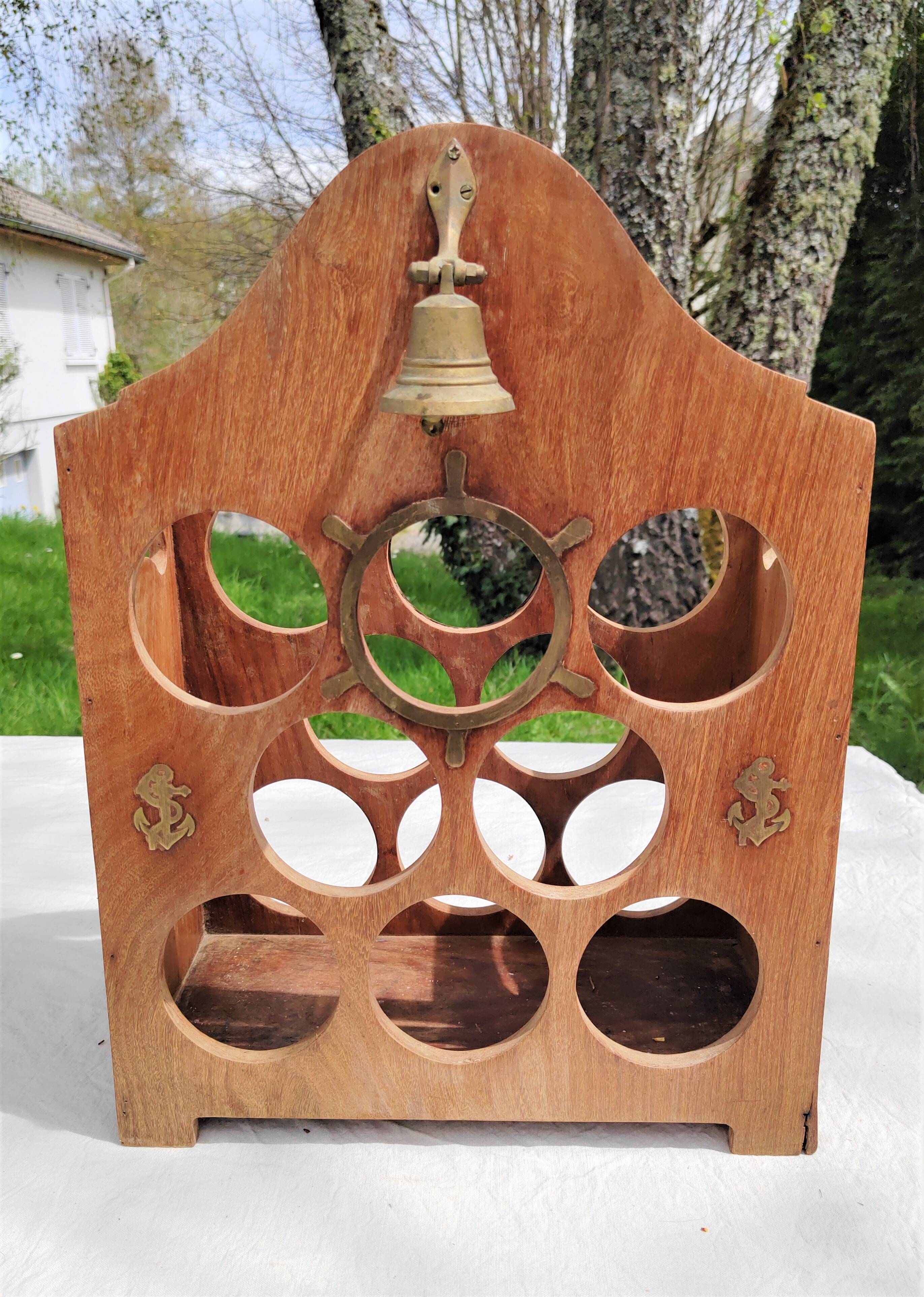 Wooden and brass bottle holder
