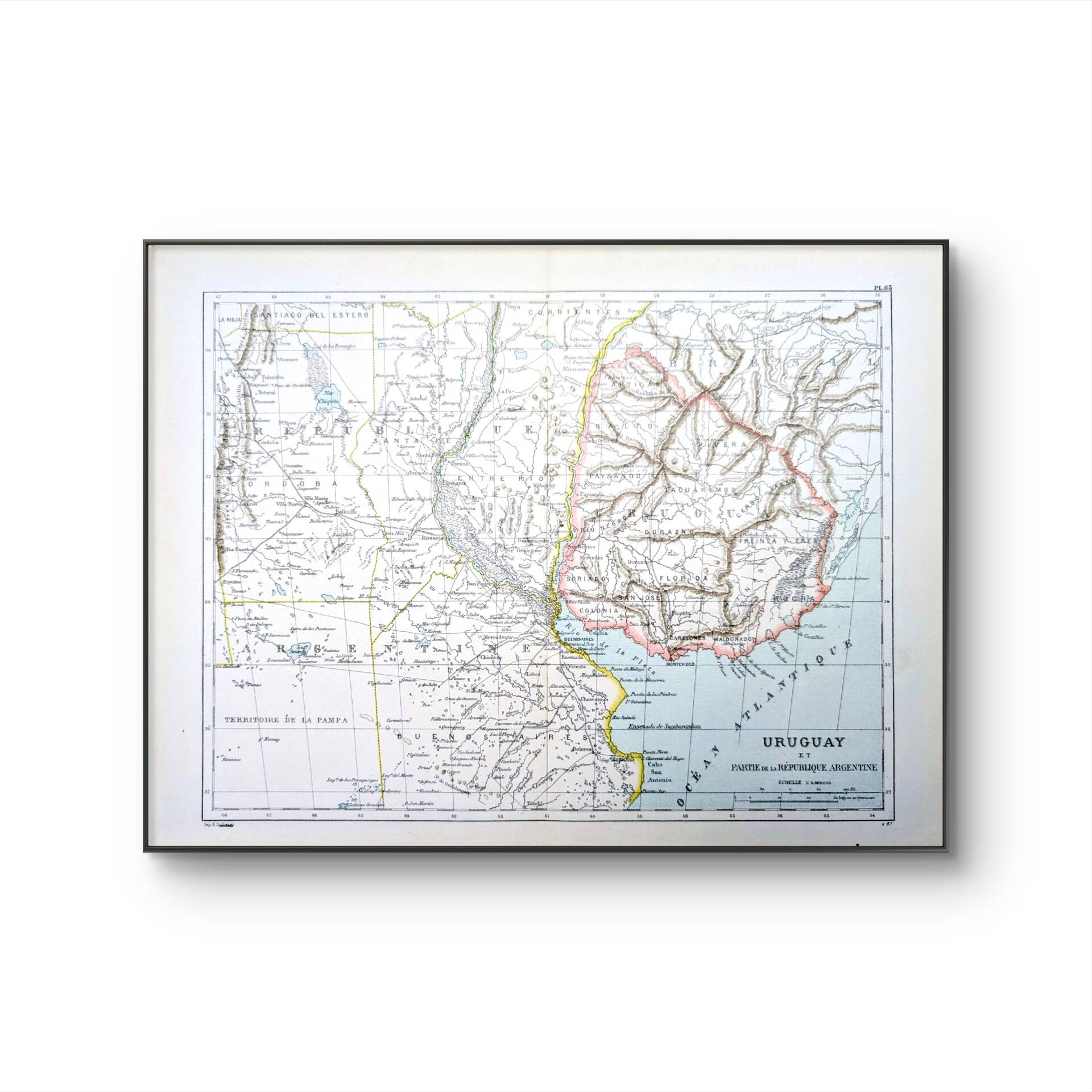 Uruguay, period map, 1887, Authentic.