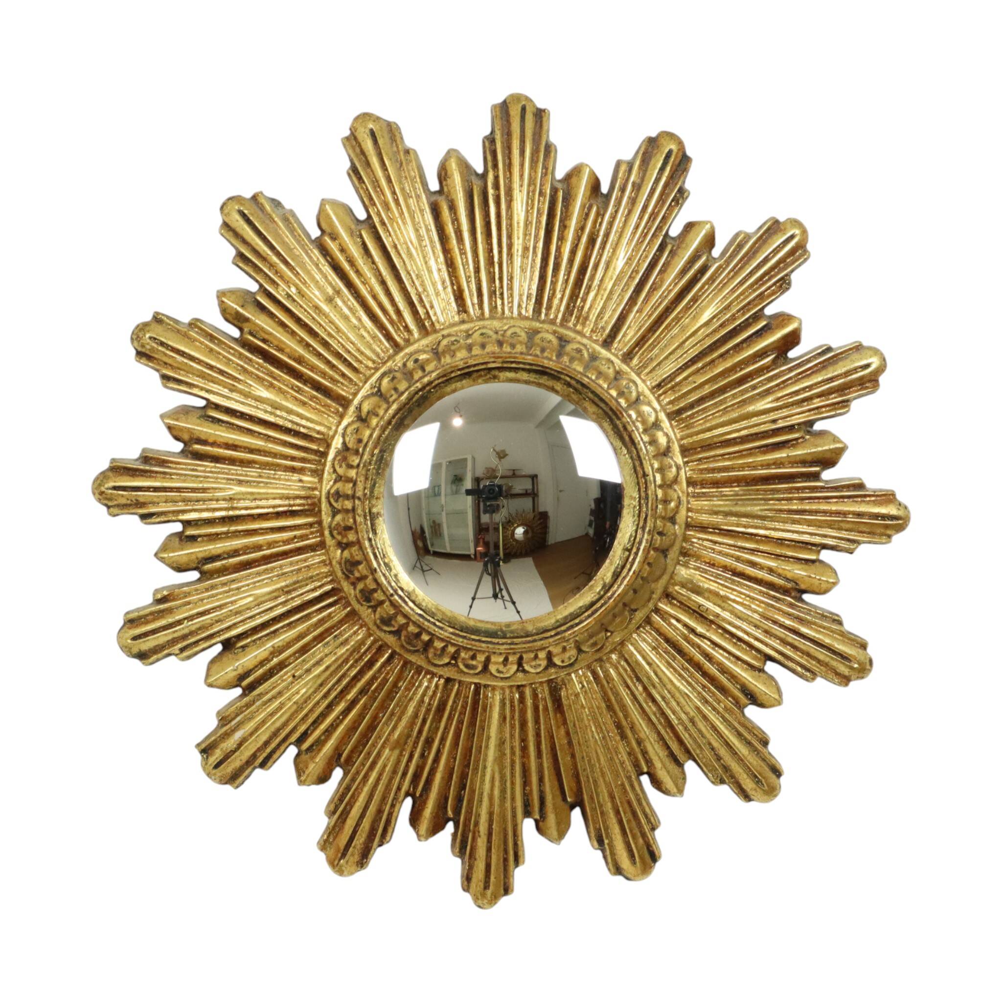 Small Sun Mirror Sunburst Mirror Gold Leaf Convex 24cm