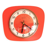 Vintage formica clock silent trapeze wall pendulum "Manufrance red"