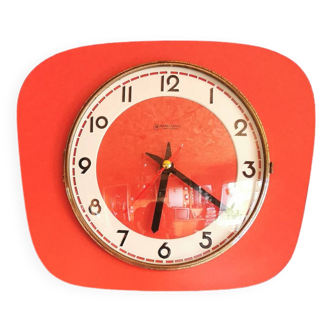 Horloge formica vintage pendule murale silencieuse trapèze "Manufrance rouge"