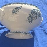 Base de soupière, Saladier ancien,  Terre de fer a motif d’iris bleus, 19eme siècle, collector