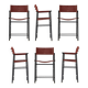 Set of 6 bar stools with backrest in cognac leather and black rubber metal.