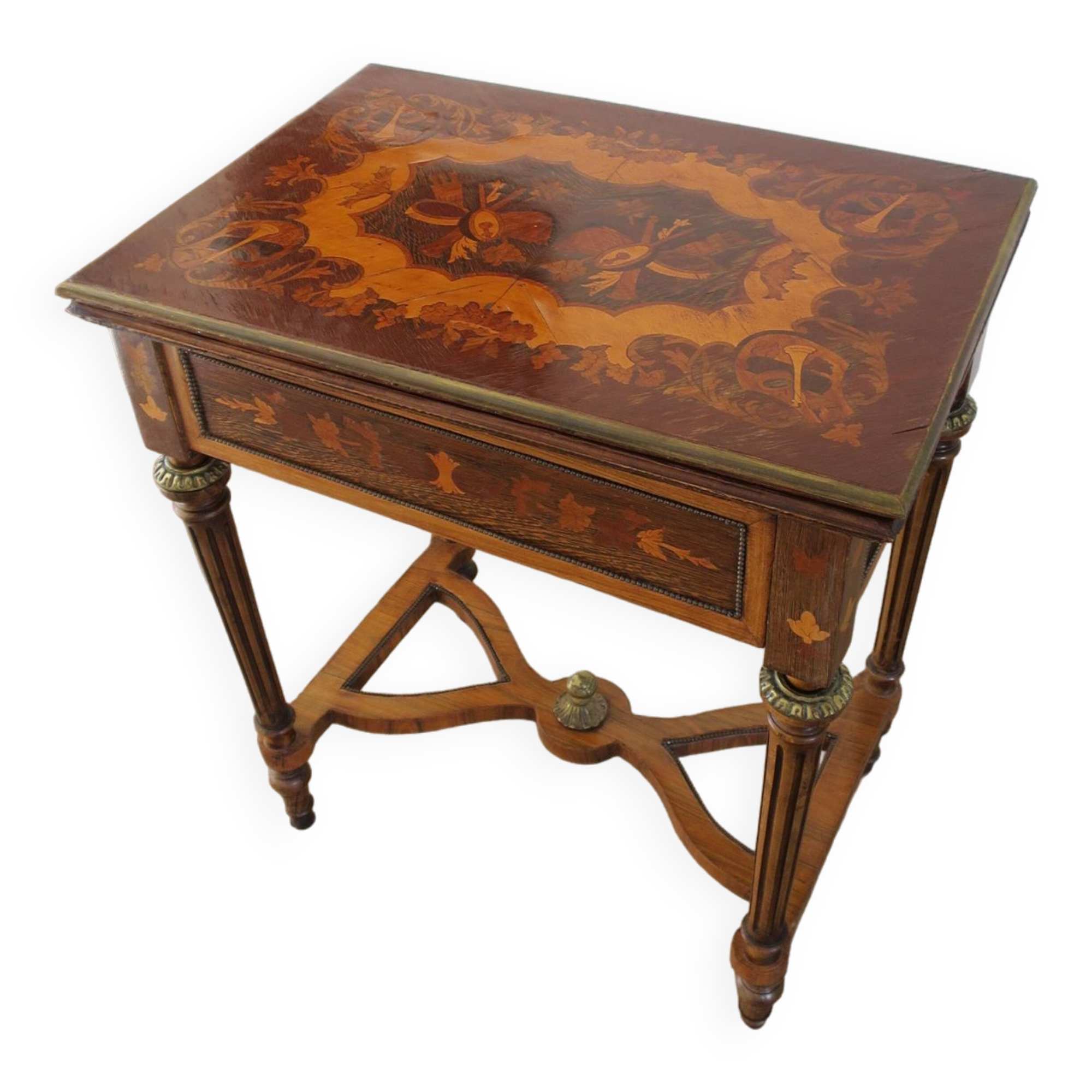 Rare - portfolio game table in marquetry and decorative bronze - Louis XVI style - Early 1900