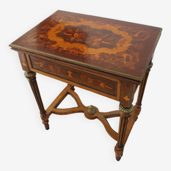 Rare - portfolio game table in marquetry and decorative bronze - Louis XVI style - Early 1900