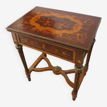 Rare -table à jeux portefeuille en marqueterie et bronzez décoratifs  -Style Louis XVI -Début 1900
