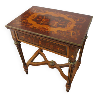 Rare - portfolio game table in marquetry and decorative bronze - Louis XVI style - Early 1900