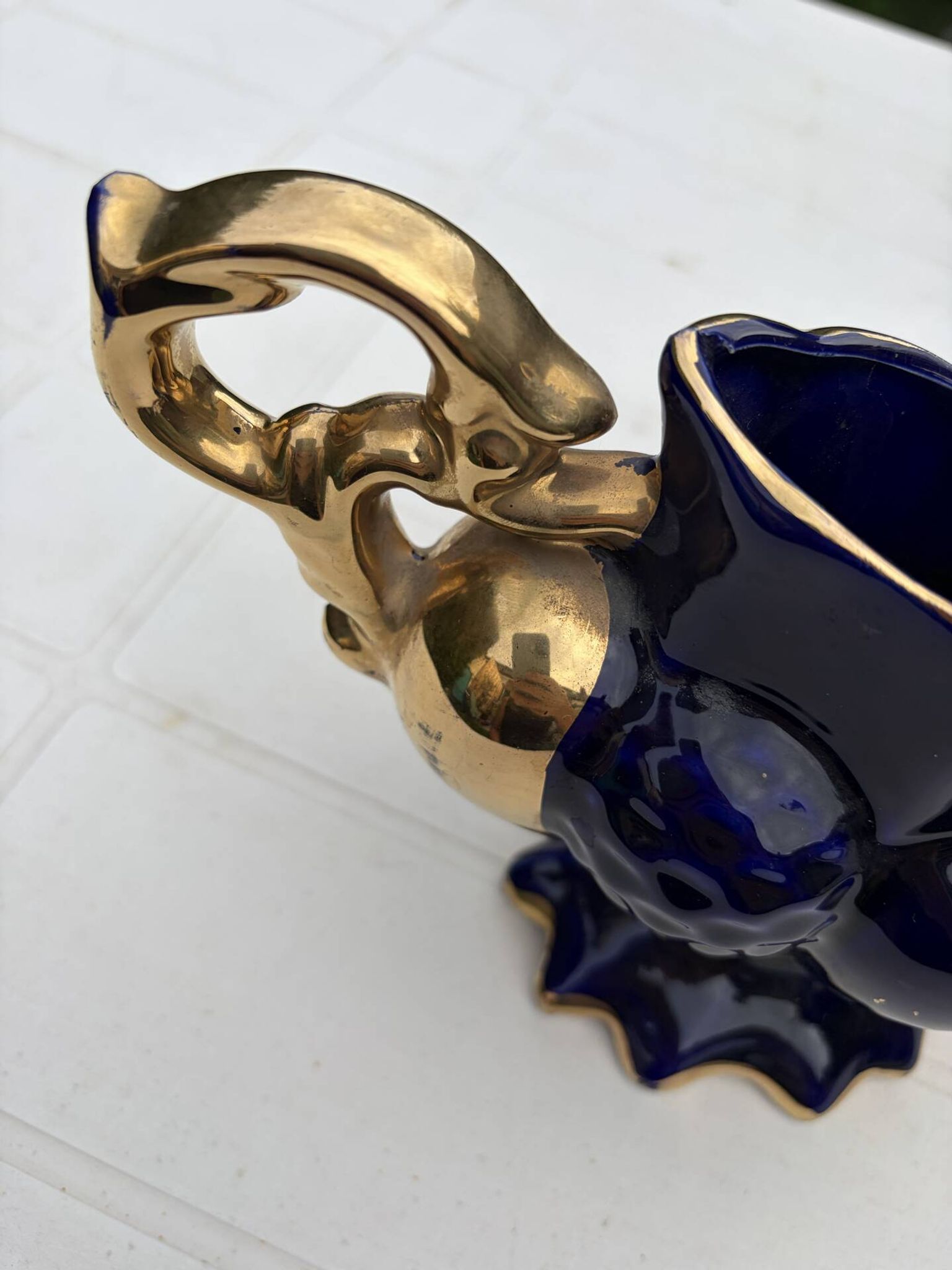 Cobalt blue vase urn planter gold-plated vintage Italy