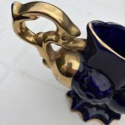 Cobalt blue vase urn planter gold-plated vintage Italy