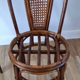 Set of 4 rattan / bamboo chairs and canning with cushions 50-60s