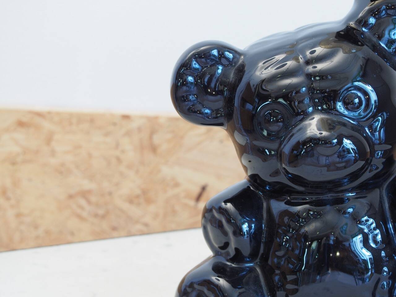 Ceramic bear lamp with vintage amber globe