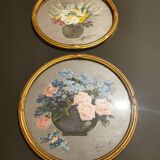 Pairs of flower frames on wood