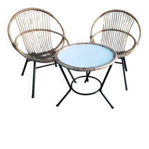 salon en rotin vintage