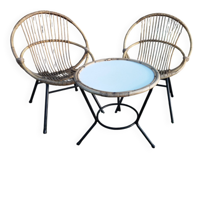 Salon en rotin vintage