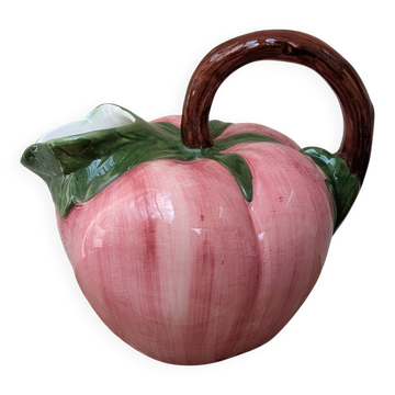 Hand-painted earthenware jug in the shape of a tomato, made in Portugal.