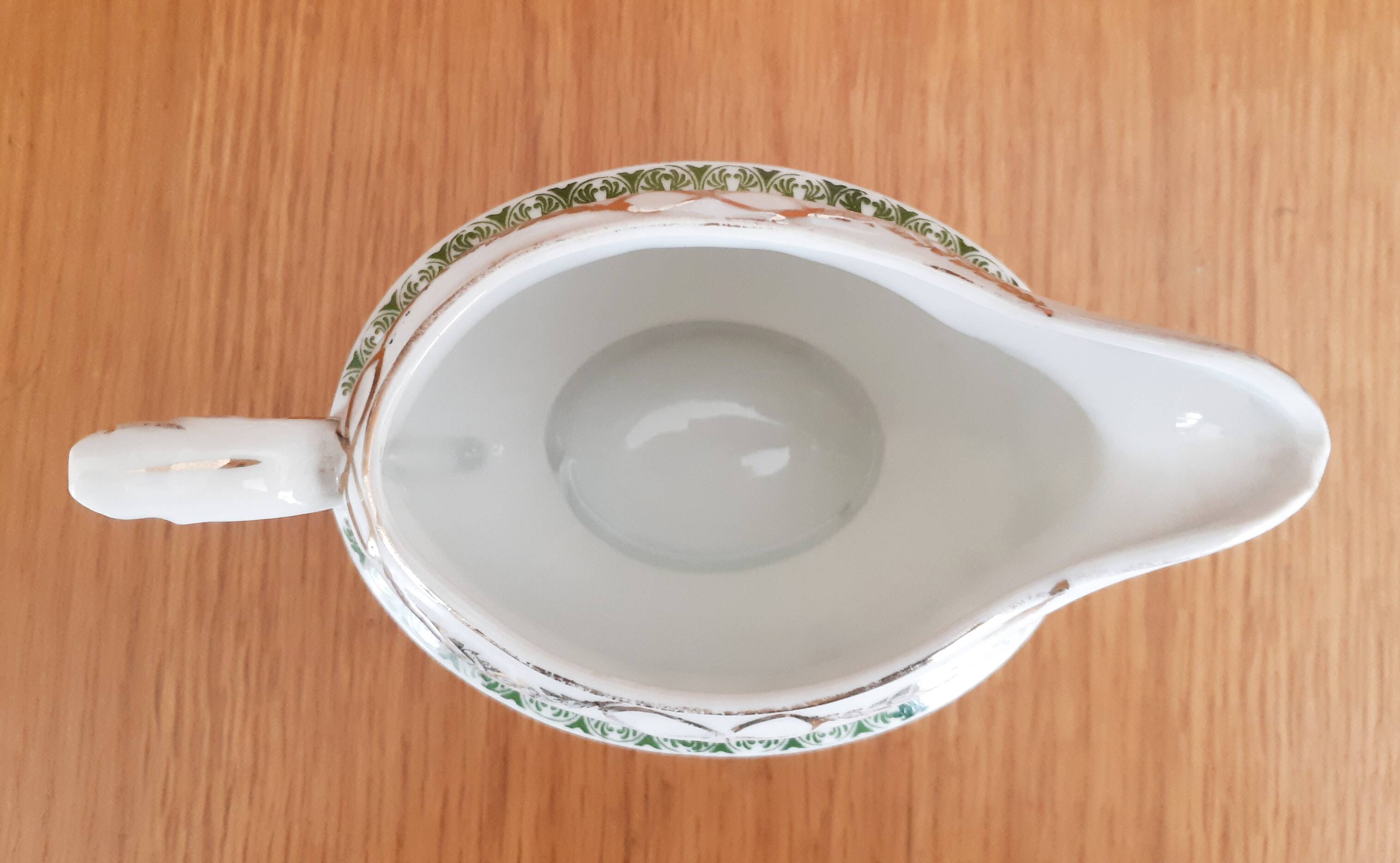 English porcelain tea set, green and gold, antique