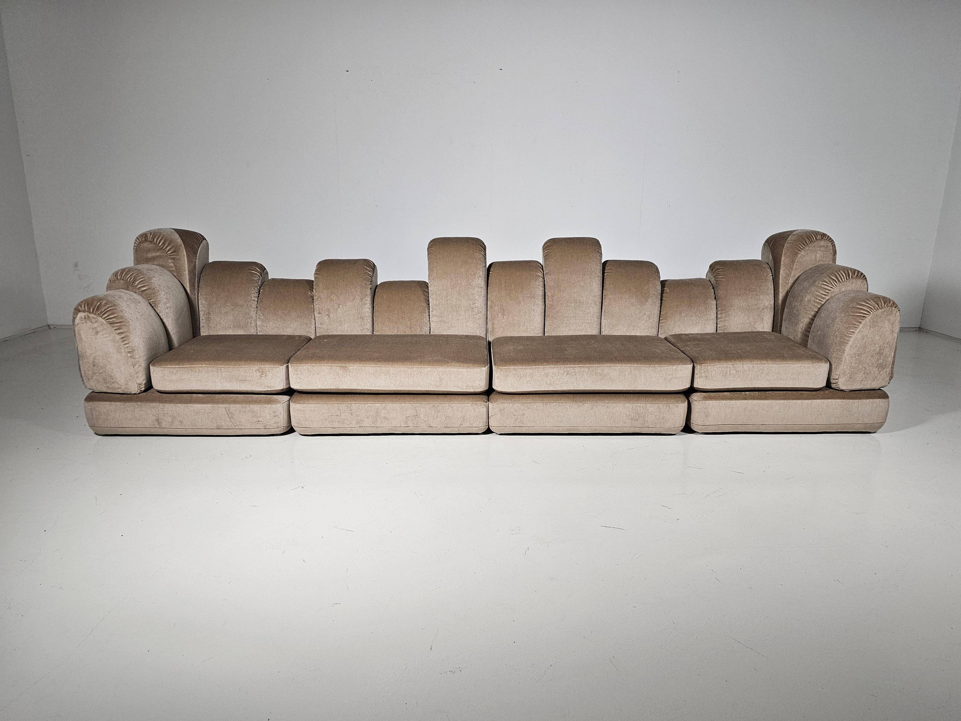 Beige mohair velvet sectional sofa by Hans Hopfer, Roche Bobois.